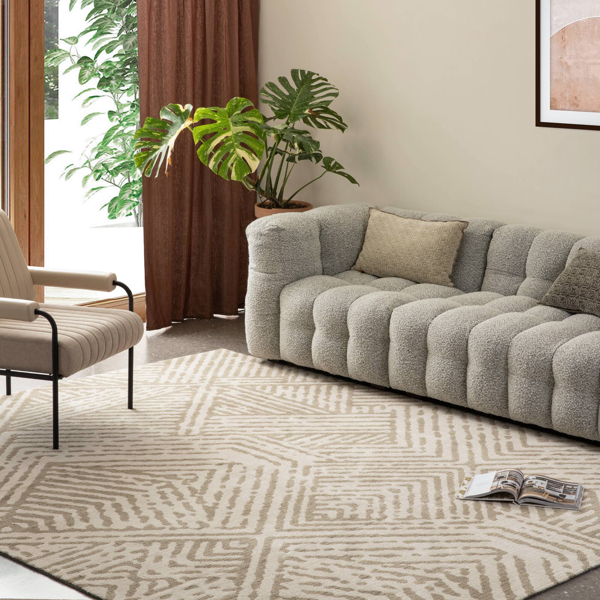Glitzhome® 8ft. x 10ft. Ivory & Tan Geometric Area Rug